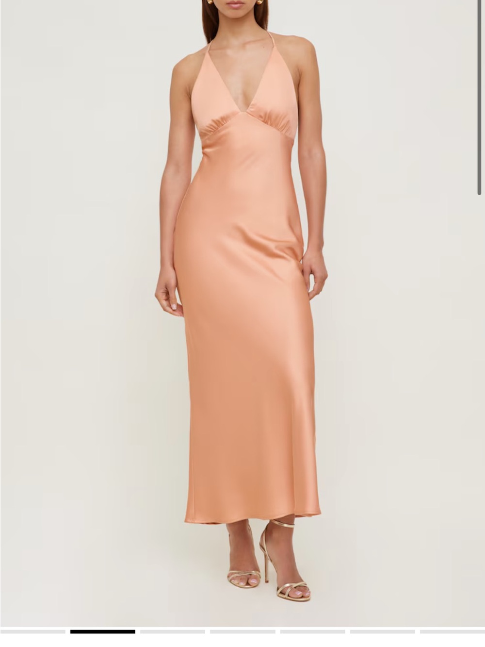 Dynamite Satin Halter Maxi Dress in Peach